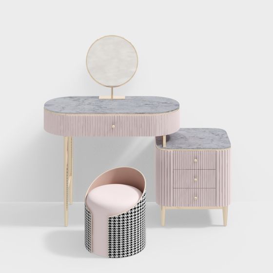 Elegant Pink Dressing Table 3D model