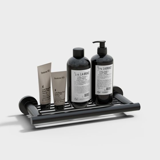 Minimalist Black Metal Bathroom Shelf 3D model