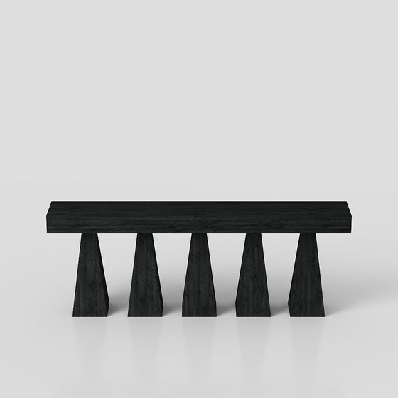 Minimalist Black Wooden Bench 3D model