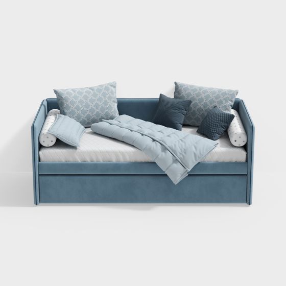 Modern Blue Low-Poly Sofa Bed 3D model
