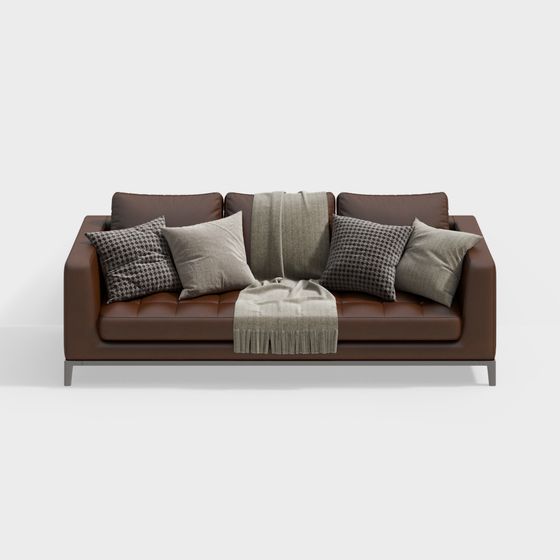 Elegant Brown Leather Sofa 3D model for Modern Interiors