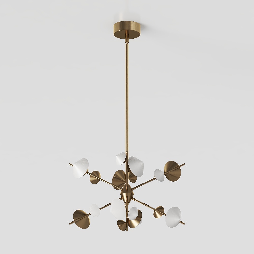 Elegant Low-Poly Chandelier 3D Model – Golden Frosted Glass
