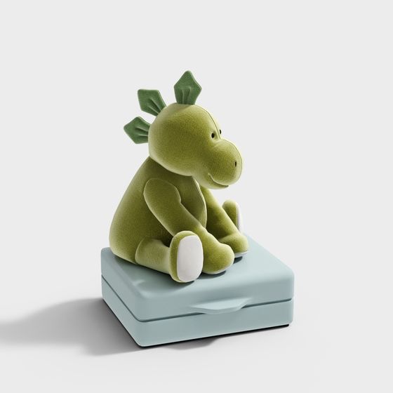 Cute Low-Poly Dinosaur 3D Model on Blue Base