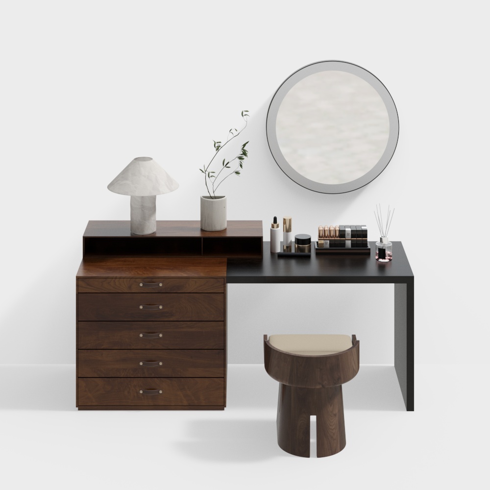 Modern Minimalist Dressing Table 3D Model – Low Poly Wood Design