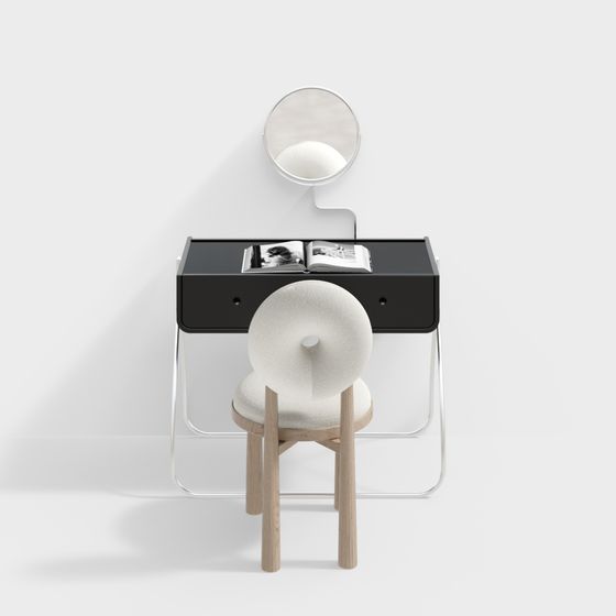 現代的なログスタイルのメイクテーブルとスツールの組み合わせ