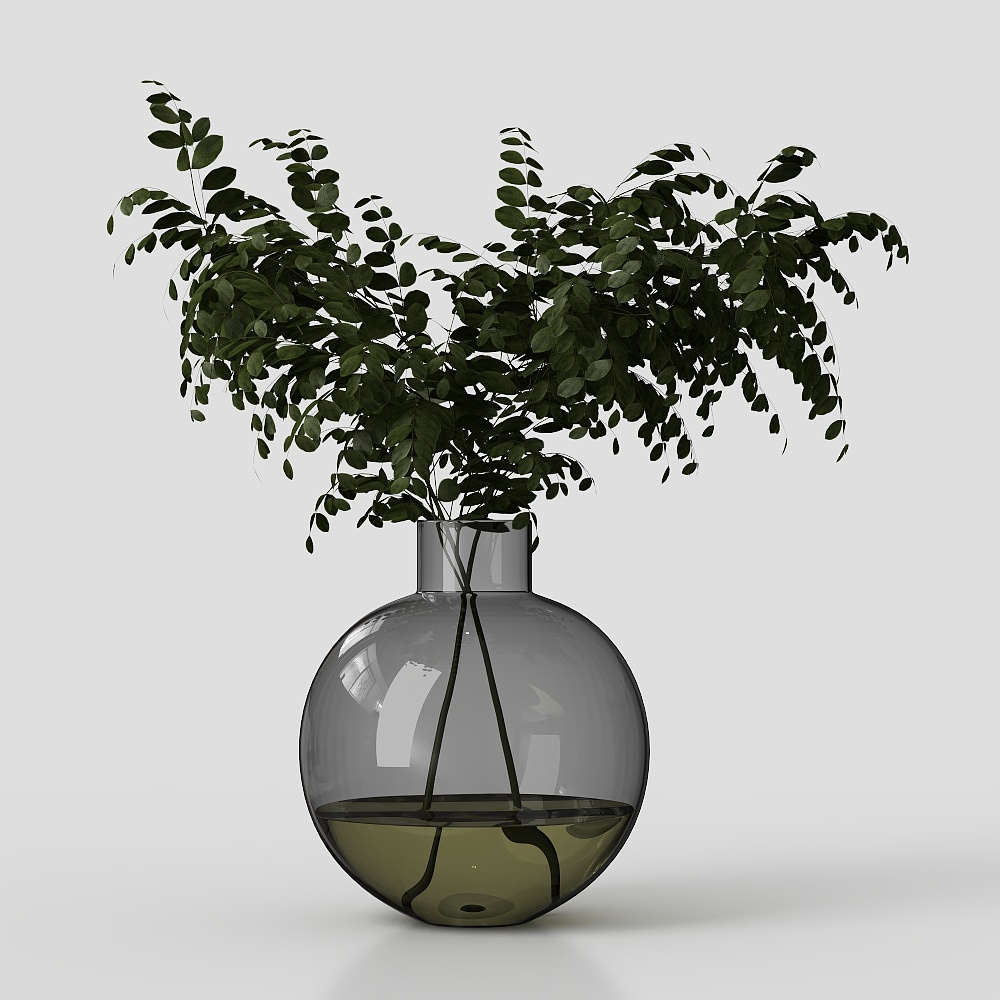 Elegant Vase with Green Plants 3D model