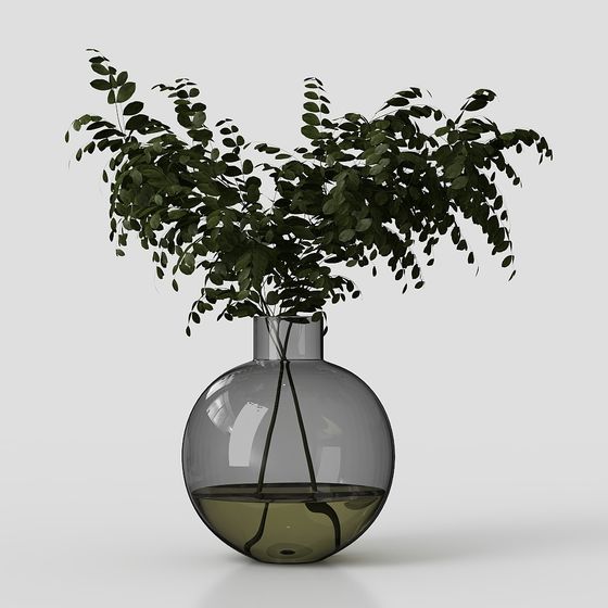 Elegant Vase with Green Plants 3D model for Modern Designs