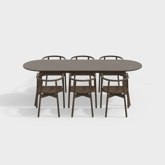 Elegant Oval Dining Table and Chair Set 3D model