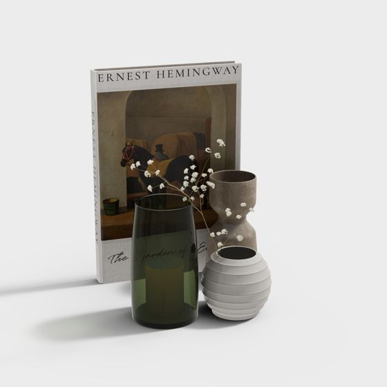 Stylish Low-Polygon Vase Set 3D model for Interiors