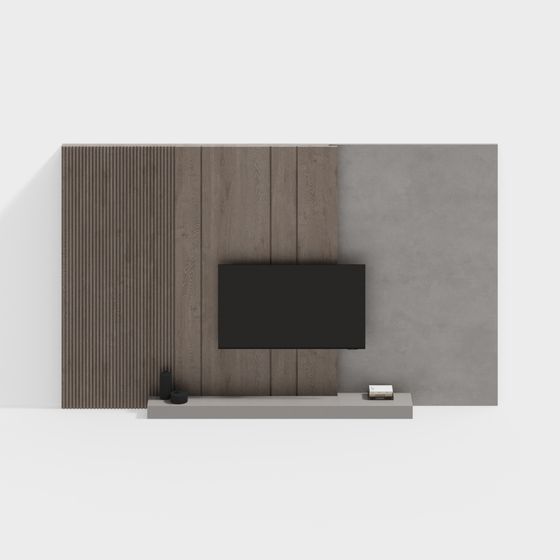 Modern Brown TV Wall Set 3D Model for Entertainment Space