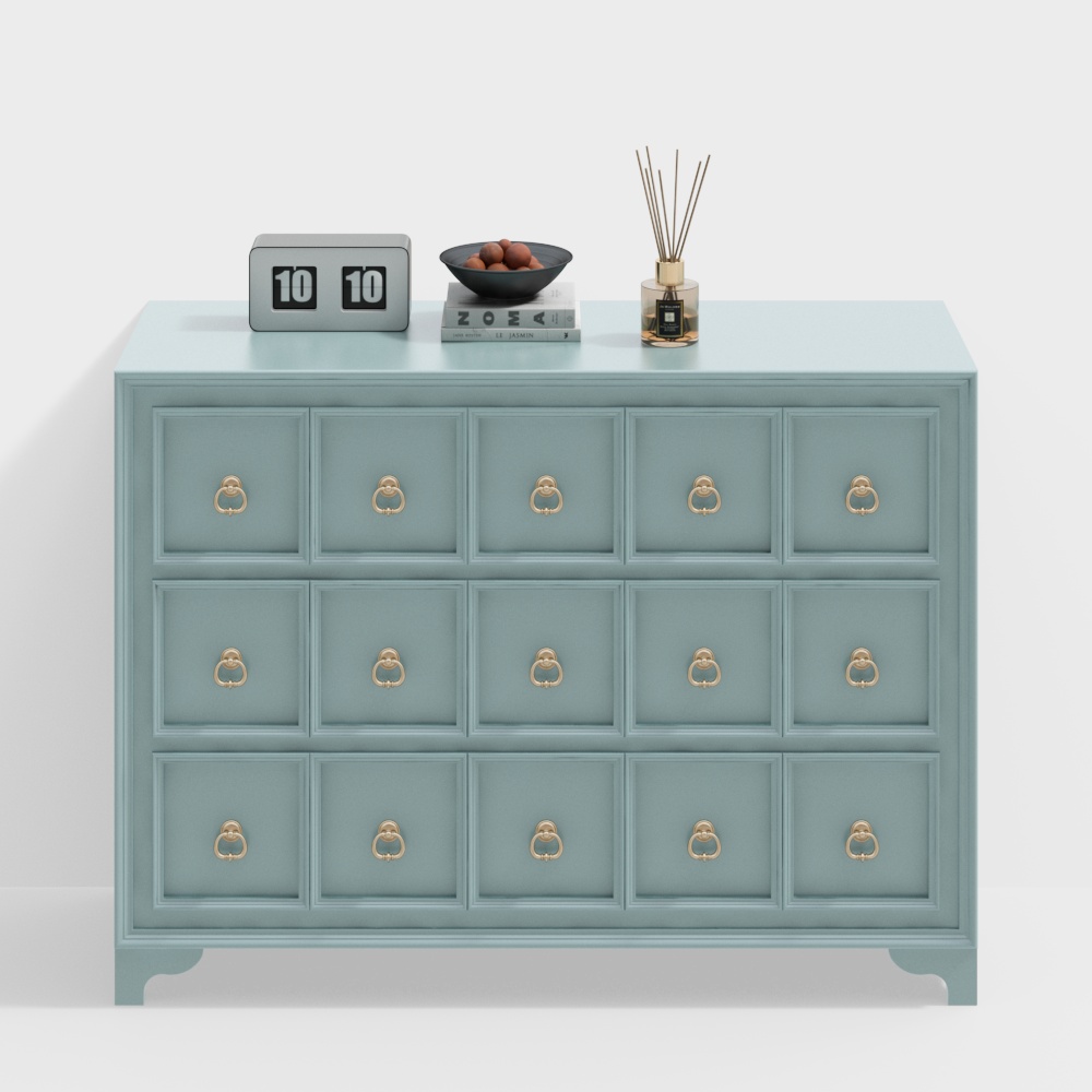 Vintage Blue Drawer Cabinet 3D Model – Elegant Low Poly Furniture