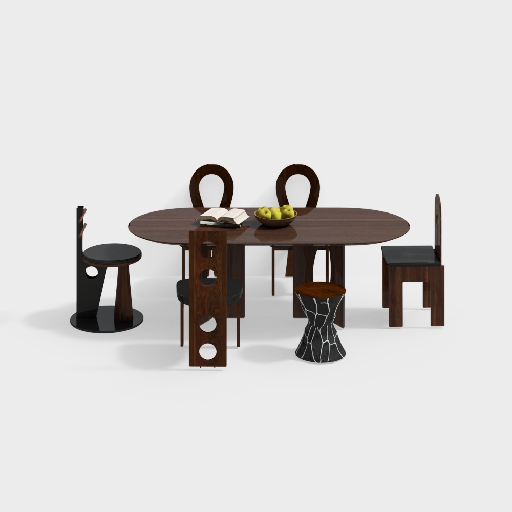 Urban Dining Table and Chair Set – Low-Poly Modern Furniture