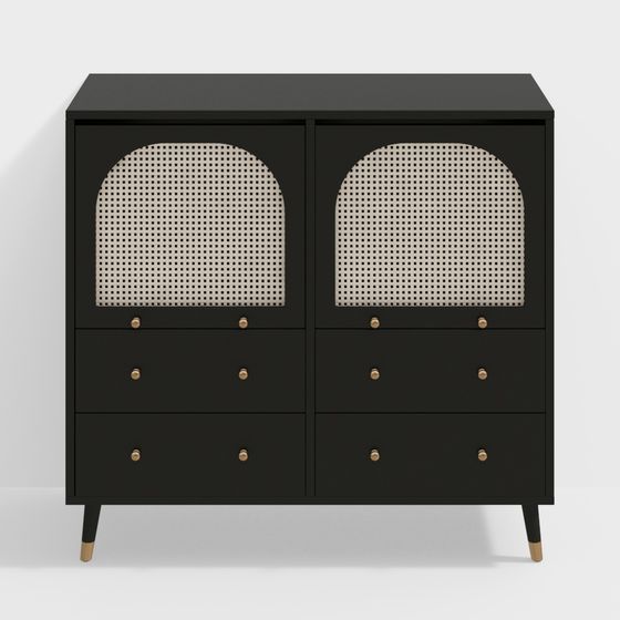 French Style Black Side Cabinet in Mid-Century Modern