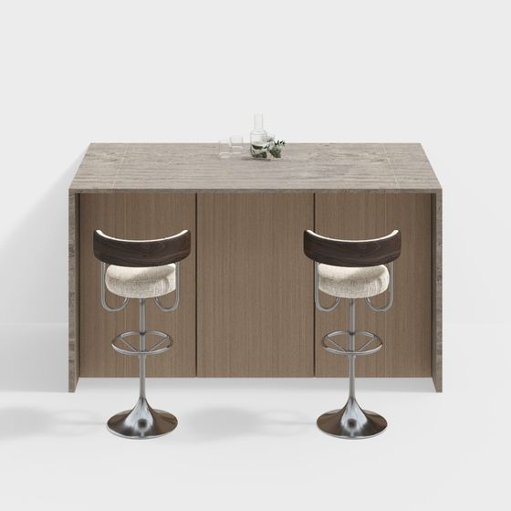 Sleek 3D Bar Counter and Stool Set Model
