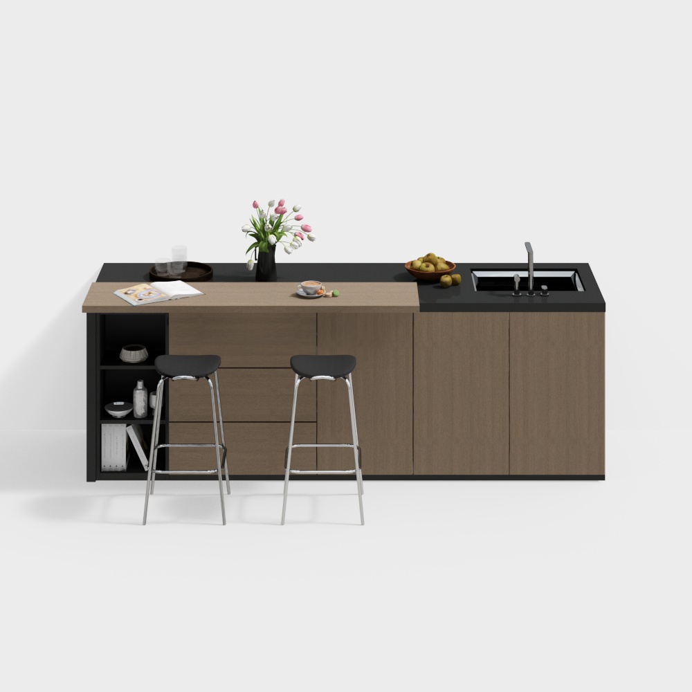 Modern Low-Poly Kitchen Bar Counter 3D Model