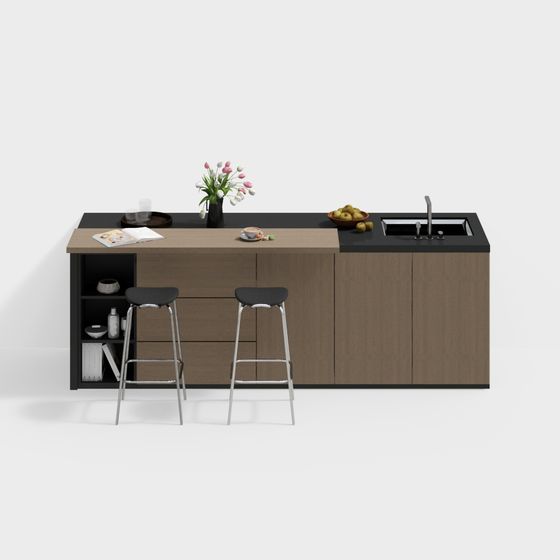 Modern Low-Poly Kitchen Bar Counter 3D model