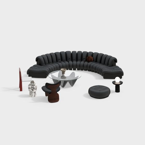 Curved Sofa Set 3D model for Modern Aesthetics