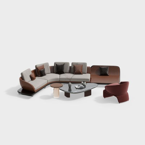Stylish Low-Poly Sofa Set 3D Model