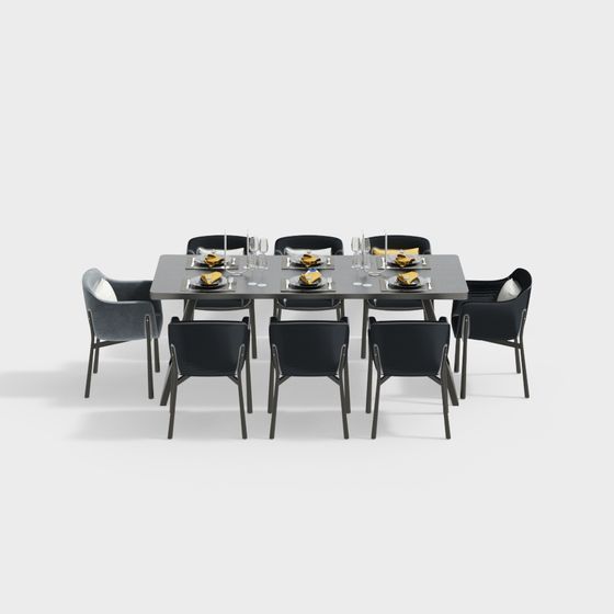Elegant Low-Poly Dining Table and Chair Set 3D model