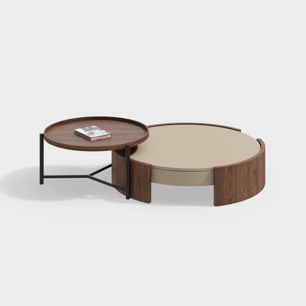 Stylish Round Coffee Table 3D Model – Wood and Metal Blend