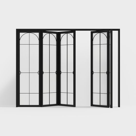 Chic French Long Rainbow Glass Folding Door 3D Model in Black