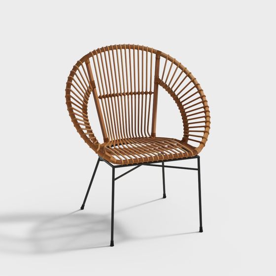 Stylish Round Rattan Chair 3D model