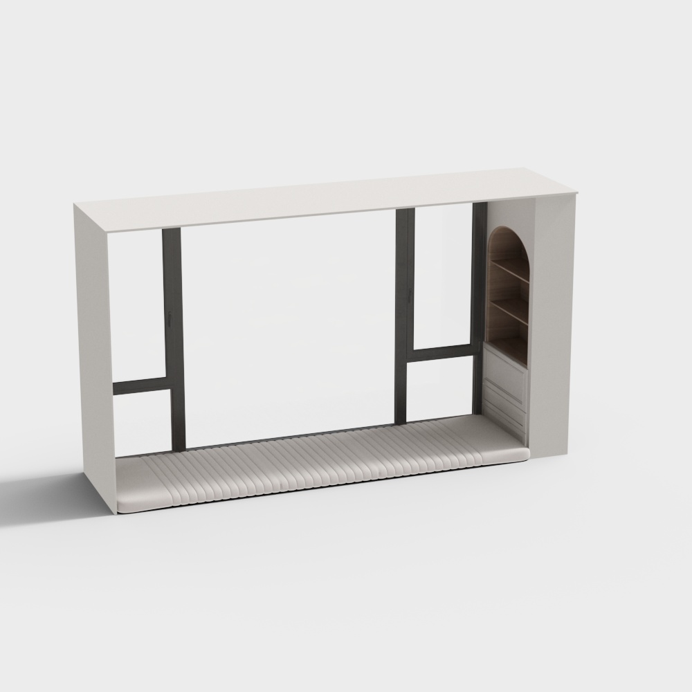 Fenêtre en baie de chambre crème nordique