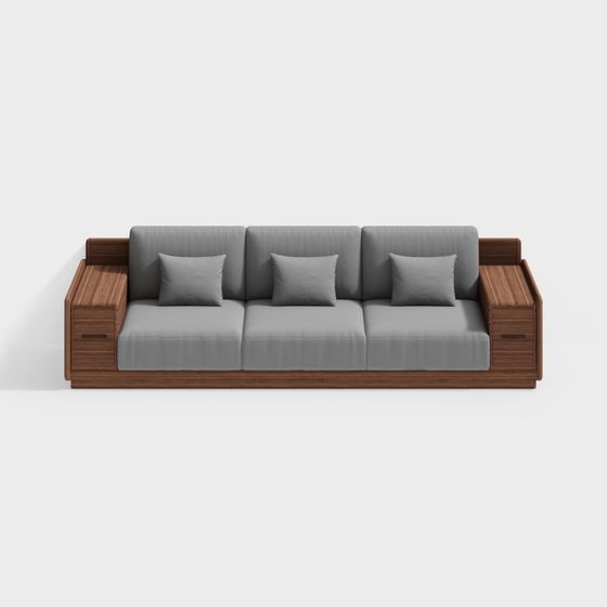 G-SF907 Four-Seater Sofa in Gray - I-Shape Design