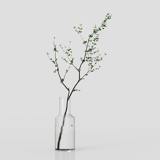 Glass Vase with Twigs 3D Model