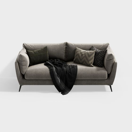Elegant Gray Fabric Sofa 3D Model