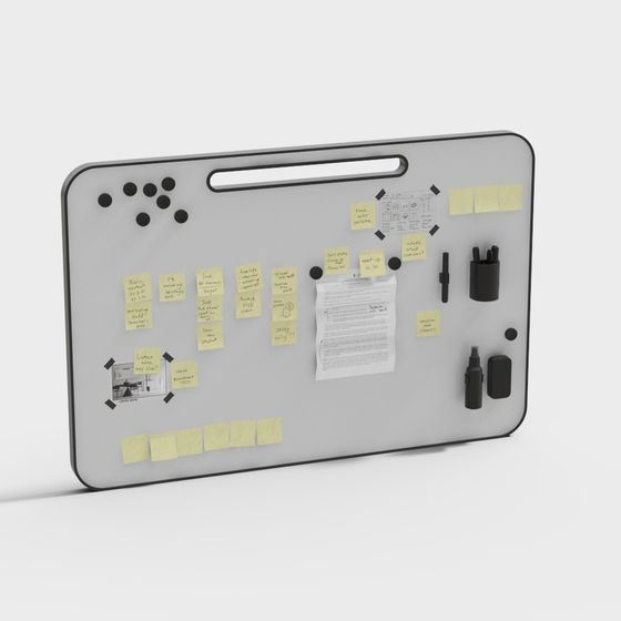 Elegant Magnetic Whiteboard 3D model for Modern Office