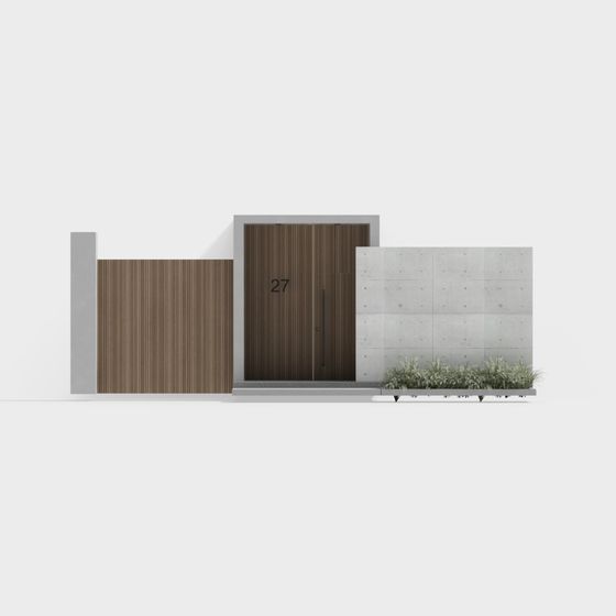 Unique Low-Polygon Gray Concrete and Brown Wood Door 3D model