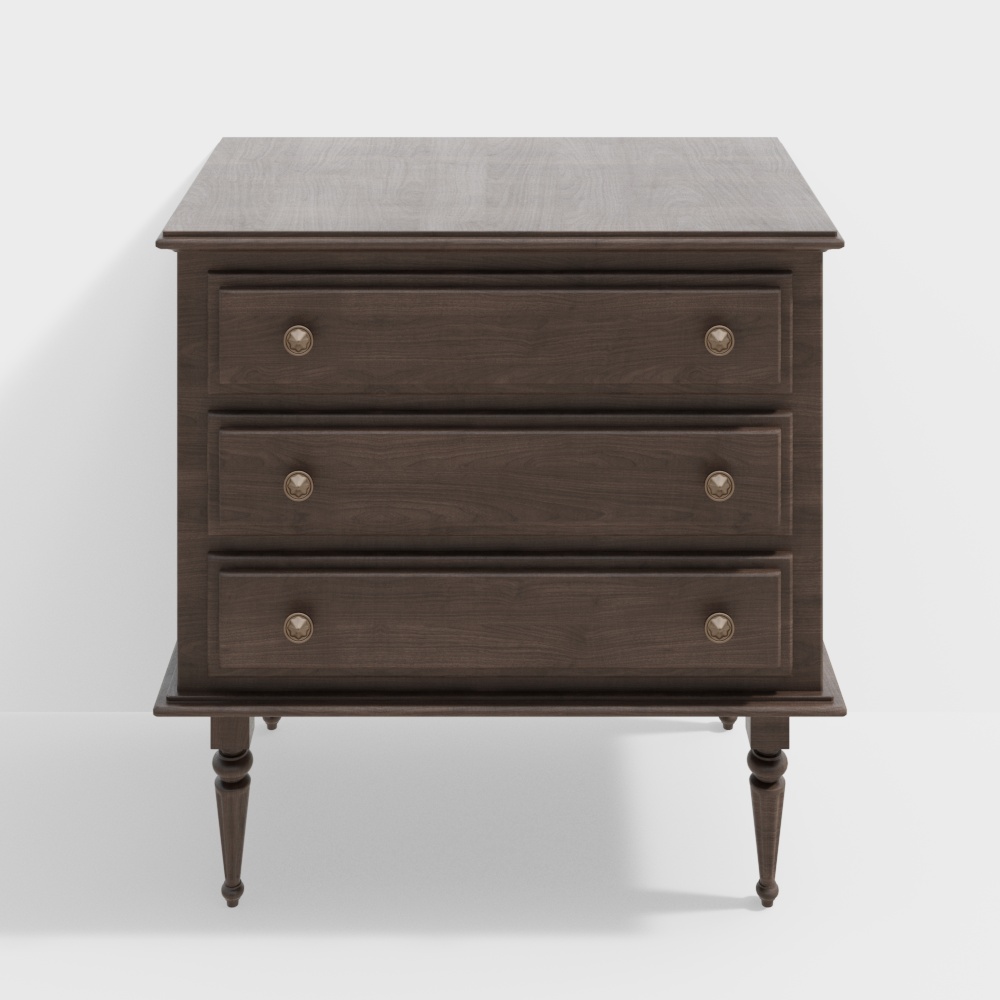 Elegant Vintage Nightstand 3D Model – Classic Wood Design