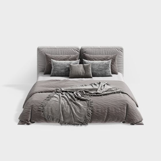 Elegant Low-Polygon 3D Bed Model for Modern Interiors