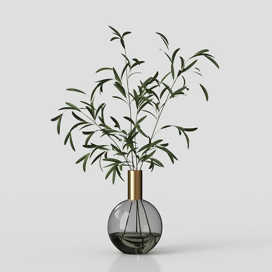 Elegant Low-Poly Vase with Green Plant 3D model