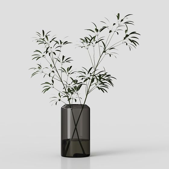 Stylish Glass Vase with Bamboo 3D model for Creative Projects