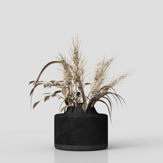 Elegant Golden Wheat Field Vase 3D model