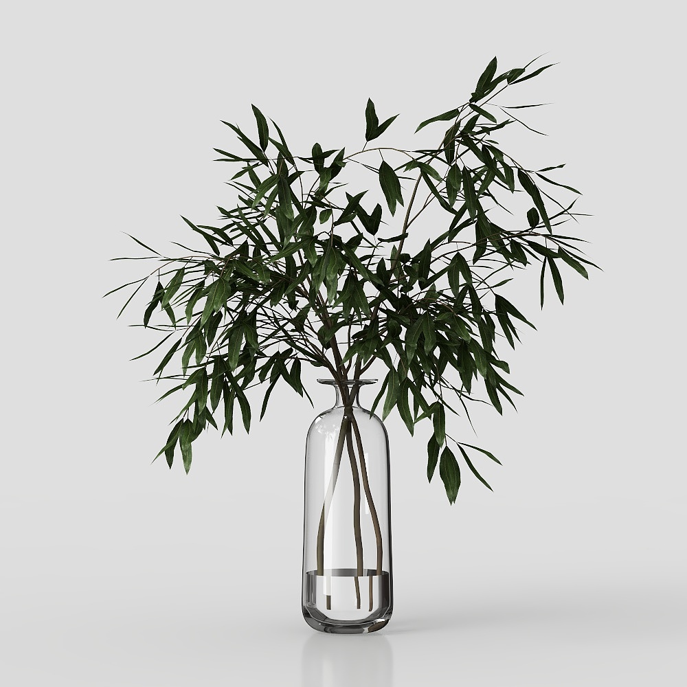 Glass Vase with Bamboo Leaves 3D model