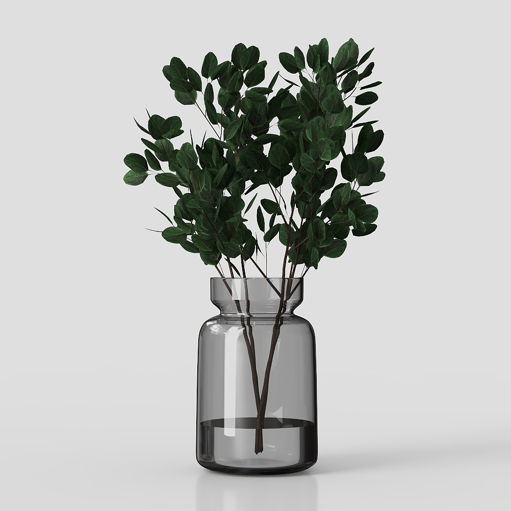 Elegant Glass Vase with Eucalyptus 3D model
