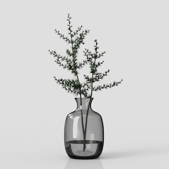 Glass Vase with Pine Branch 3D model
