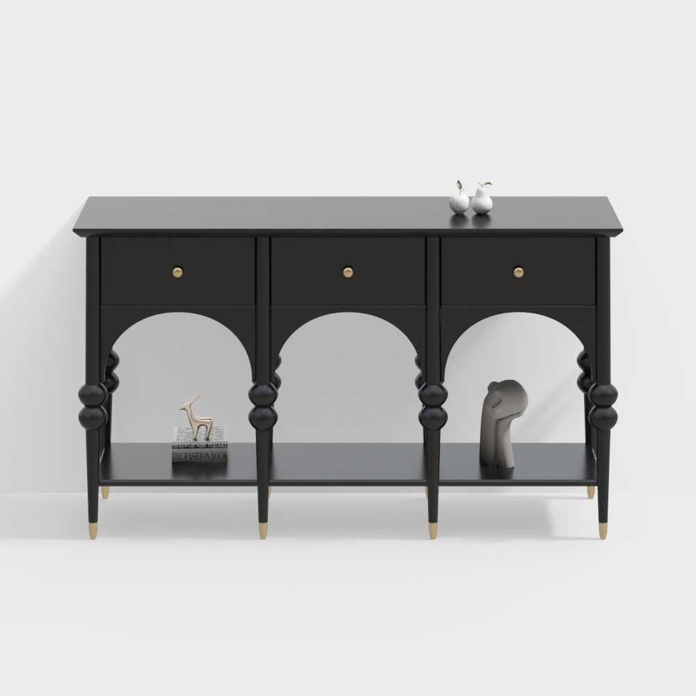 Elegant Black Cabinet 3D Model – Classic European Style
