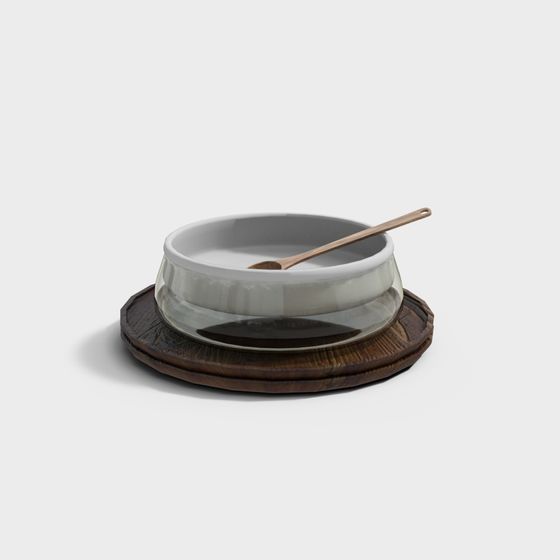 Modern Minimalist Glass Bowl and Wooden Tray Set 3D model