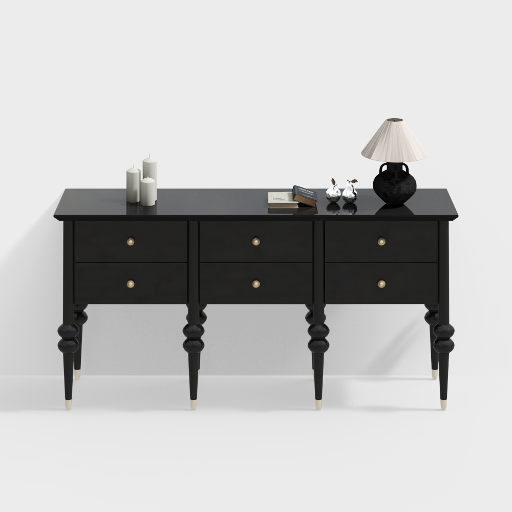 Elegant Black Console Table 3D Model – Sleek Low-Poly Design