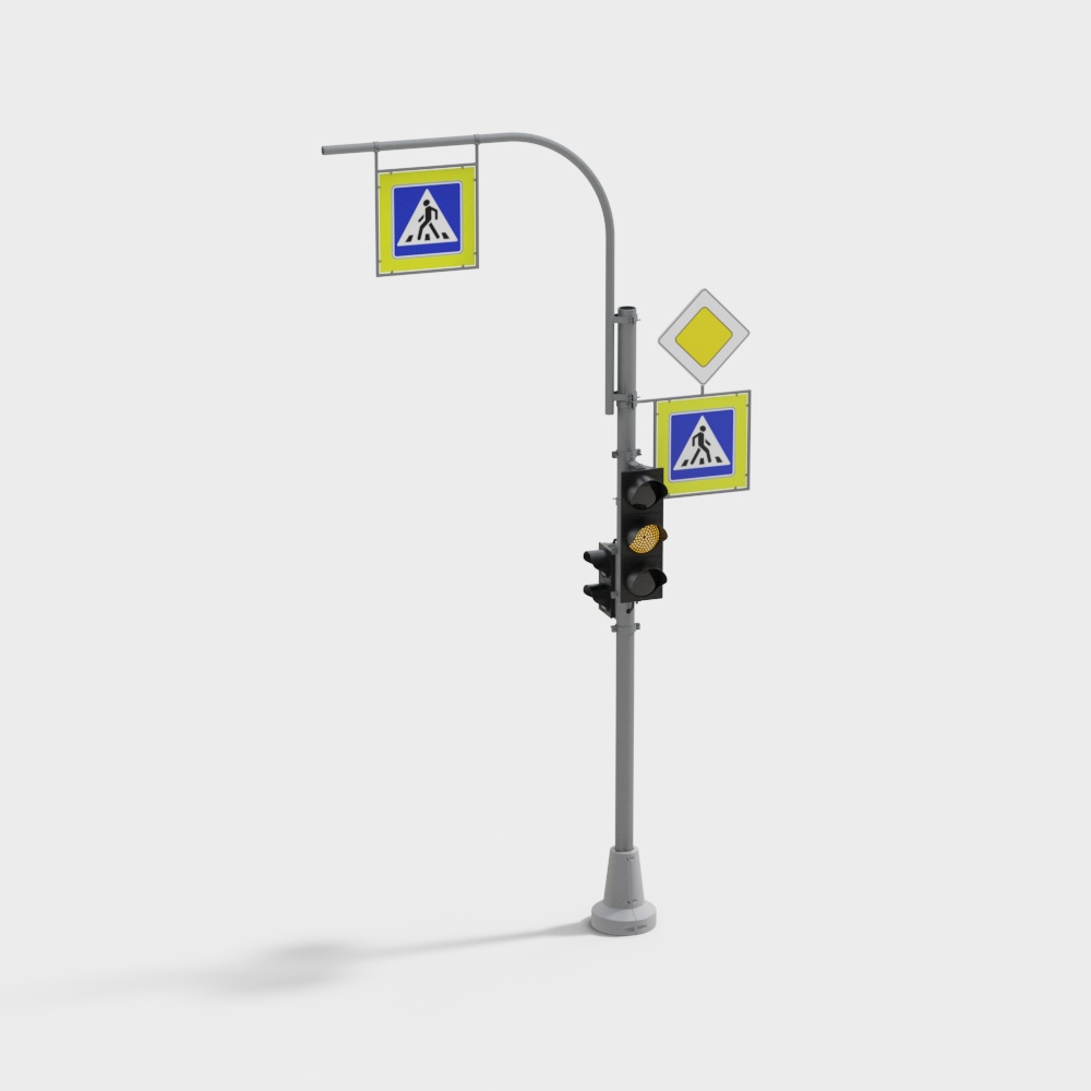 Realistic Low-Poly Traffic Signal 3D Model
