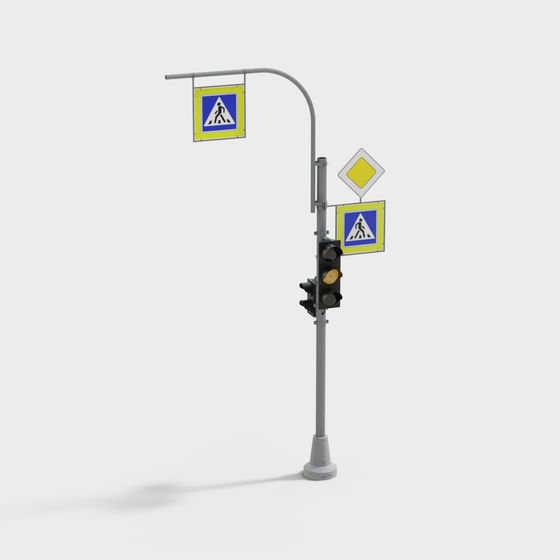 Realistic Low-Poly Traffic Signal 3D Model