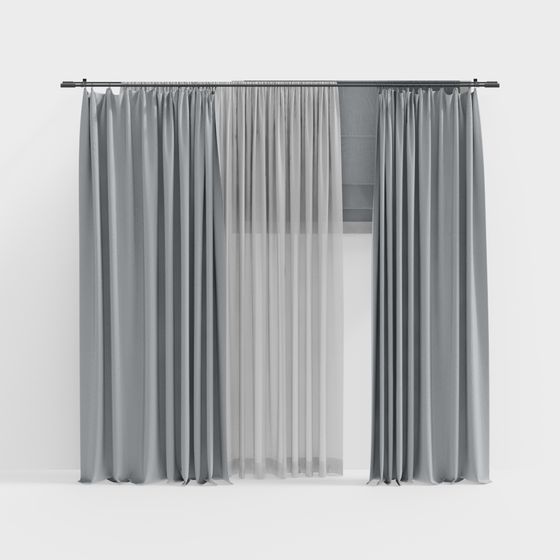 Stylish Gray Curtain 3D model for Interior Design