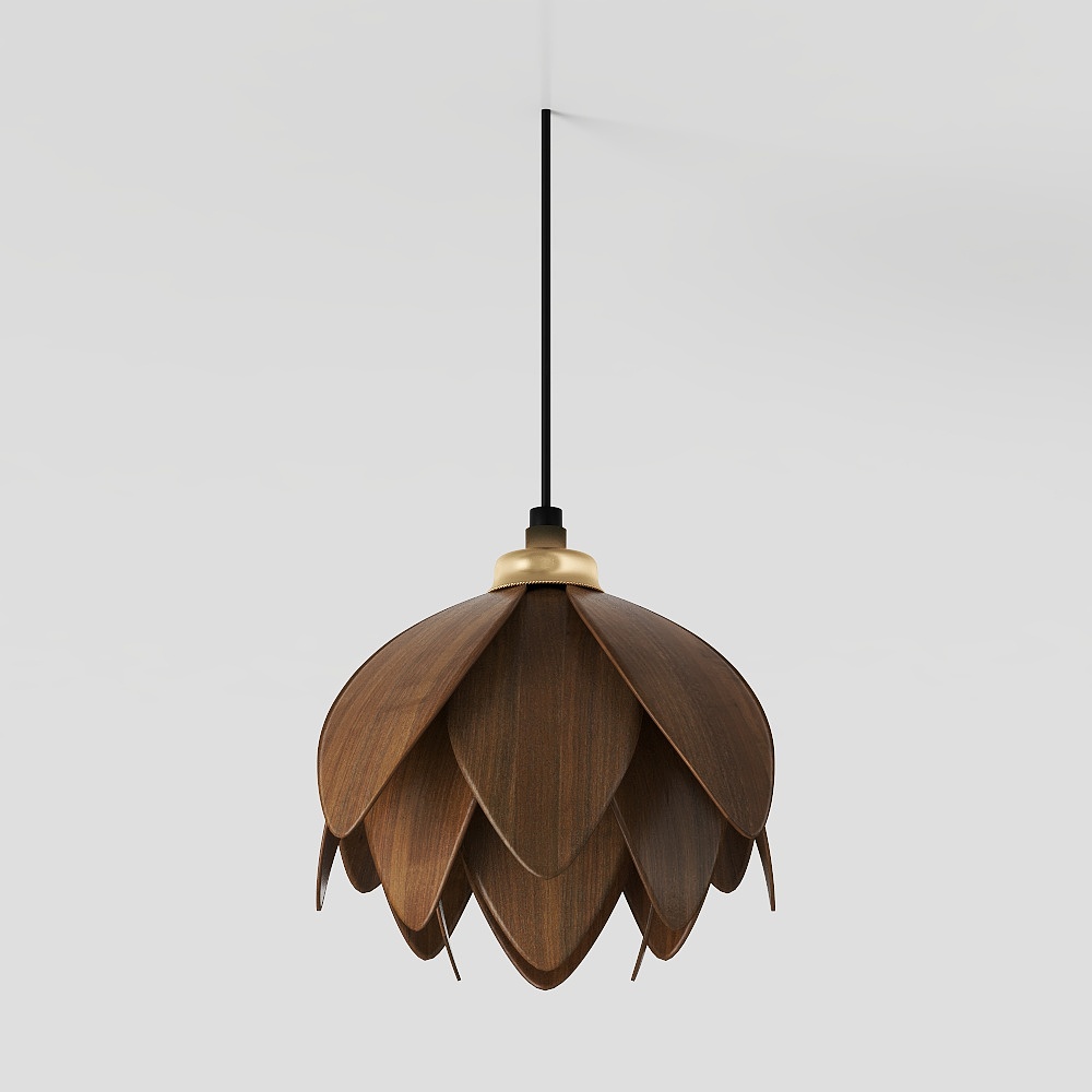 Lotus Bloom Pendant Light 3D Model – Wooden Petals Design