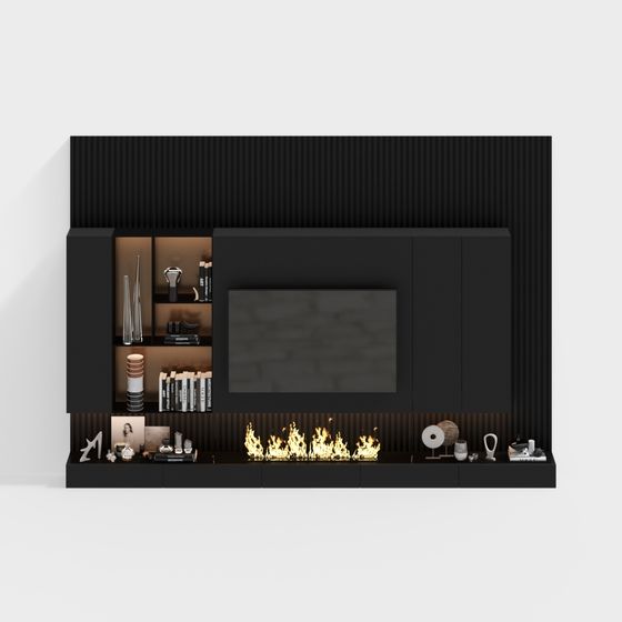Black Modern TV Wall Set 3D Model