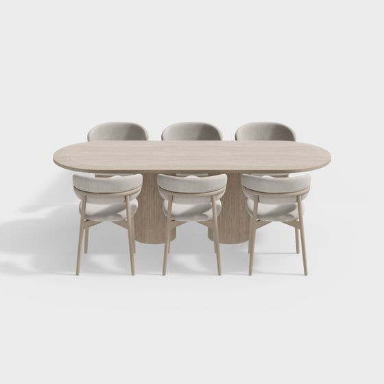 Round Table with Six Chairs 3D model