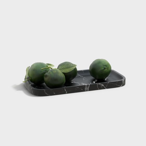 Elegant Marble Tray with Fresh Limes 3D model